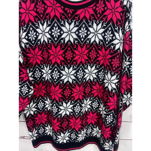 Classic Essentials Pink And White Nordic Snowflake Fair Isle Holiday Sweater Cre - Picture 4 of 7